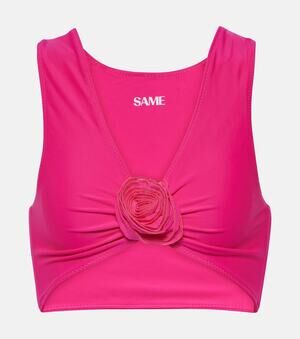 Same Los Angeles Rose Floral Appliqué Bikini Swim Top Fuchsia Size S NWT